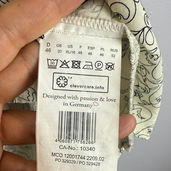 Olsen Cream and Black Stylish Artistic Face Design Long Sleeve XL Blouse - Picture 10 of 13